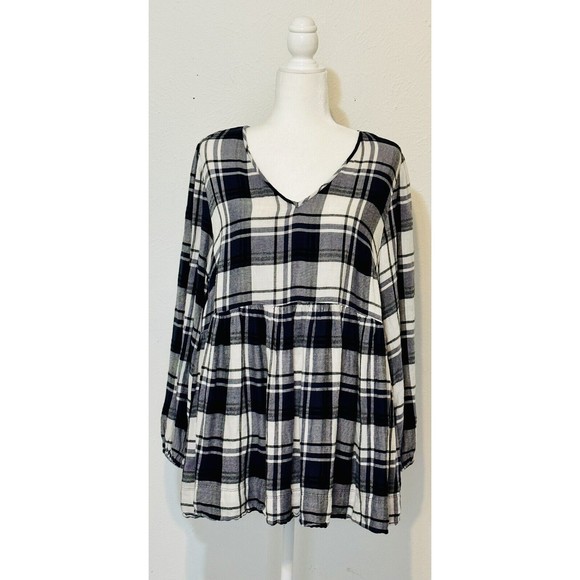 Lane Bryant Tops - Lane Bryant Babydoll Blouse Plaid Long Sleeve Casual Academia Size 14-16